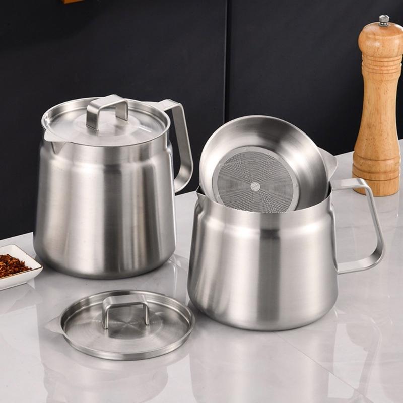 Premium Nonrust Steel Cooking Oil Strainer With Removable Filter Basket Large 1.5/2L Capacity Kitchen Tool