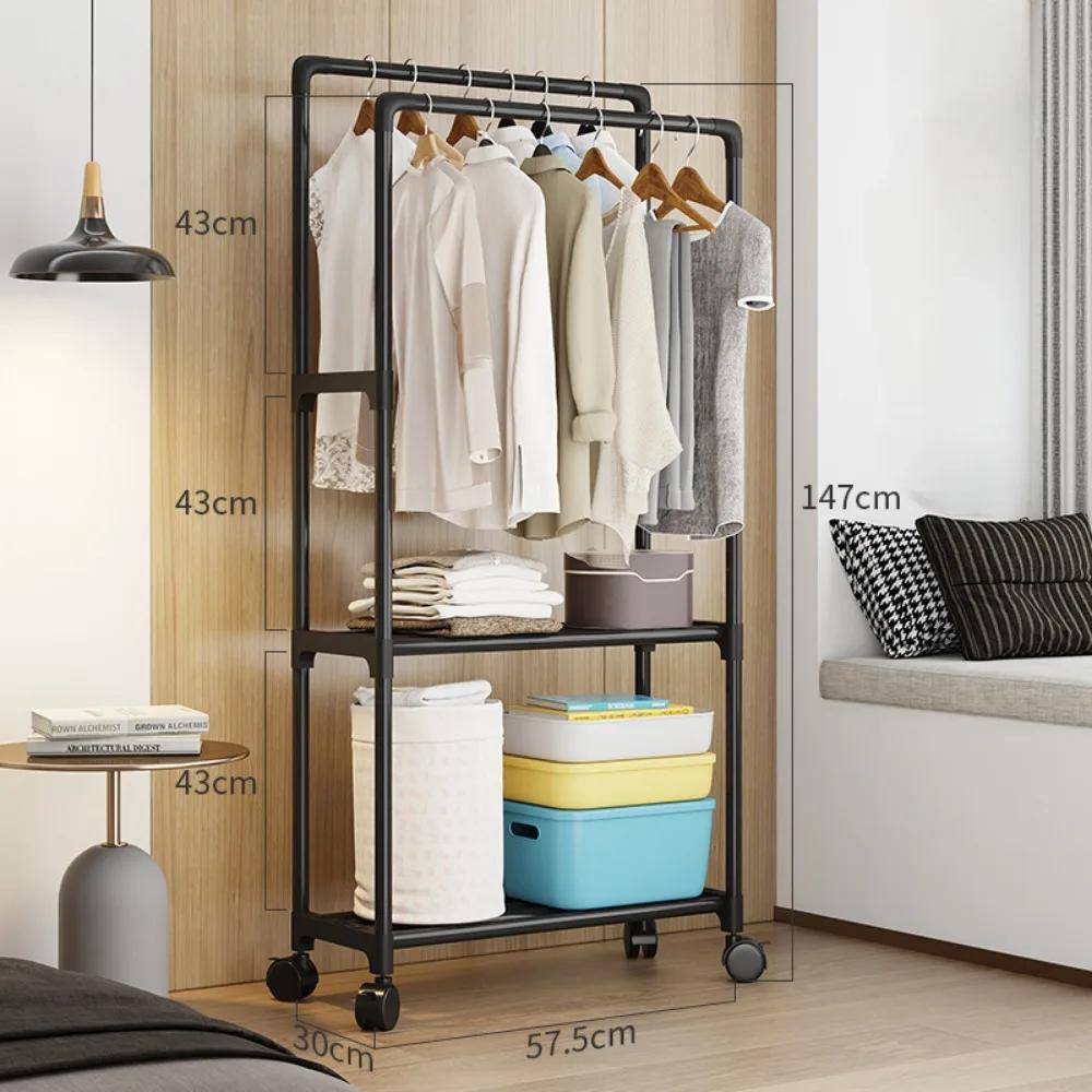 Suport de haine de podea cu bară dublă, umeraș pentru haine, capacitate portantă puternică, dulap simplu cu mai multe etaje, suport de haine mobil