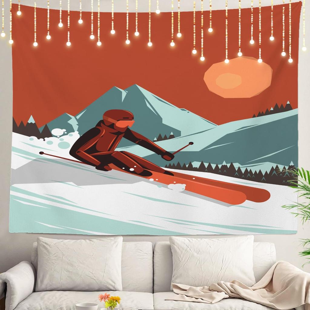 White Snow Wall Tapestry, Grey Wall Hanging Large Tapestry Decoration Polyester Fiber White Hem Around for Dorm Room Bedroom