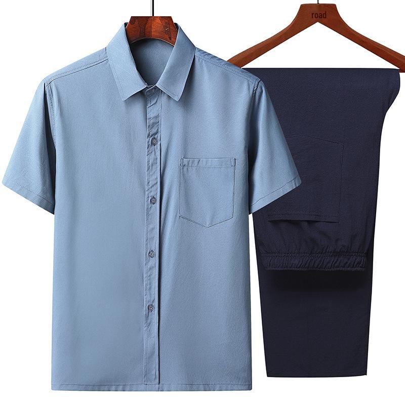 

Мужская рубашка Ice Silk с коротким рукавом и свободными лацканами для людей среднего и пожилого возраста 43/185