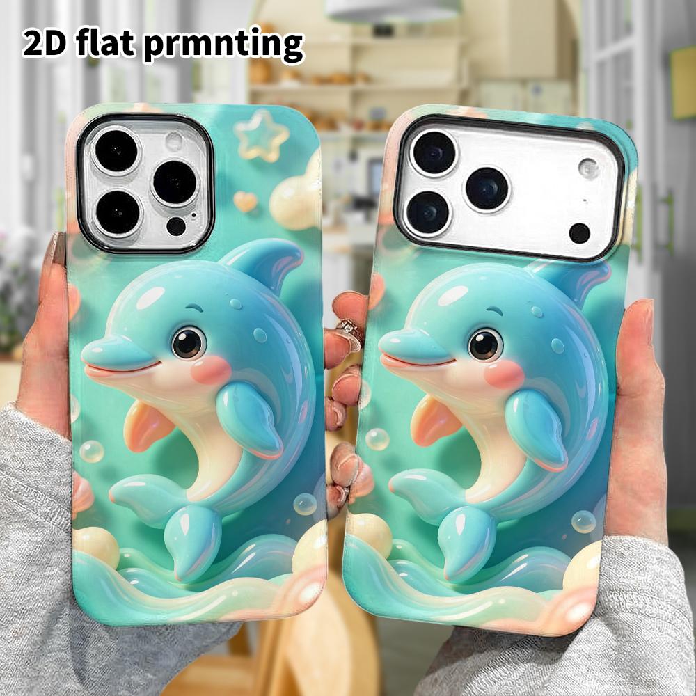 Phone Case: 2D Flat Design Suitable for iPhone 18 17 16 15 14 13 Pro Protective Case, Blue Little Dolphin, Perfect Christmas and Halloween Holiday Gif