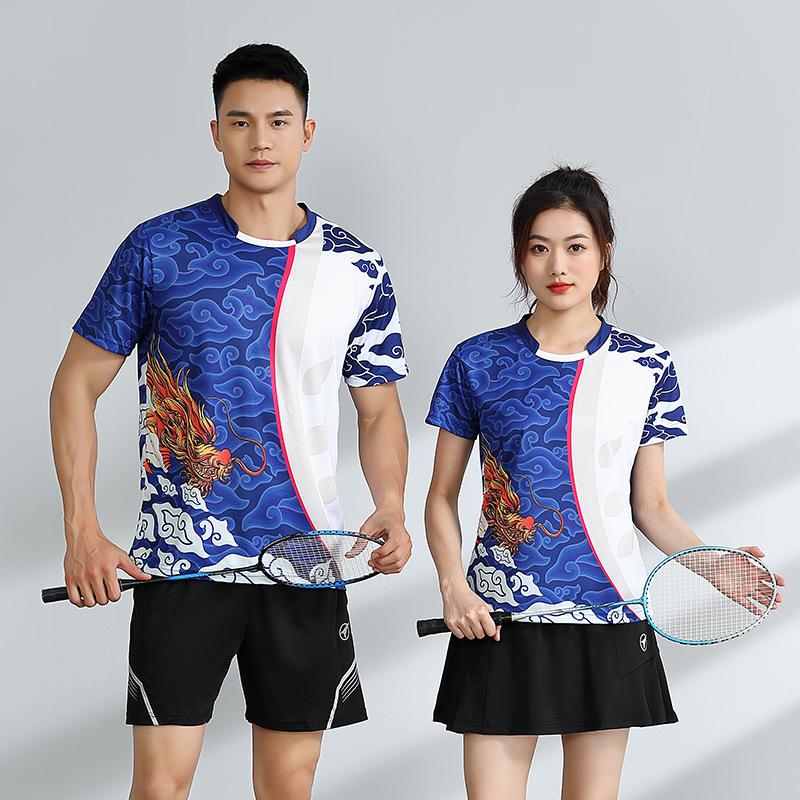 Badminton Outfit Set Dragon Print Men Women Summer Breathable Quick Dry Training Volleyball Sportswear