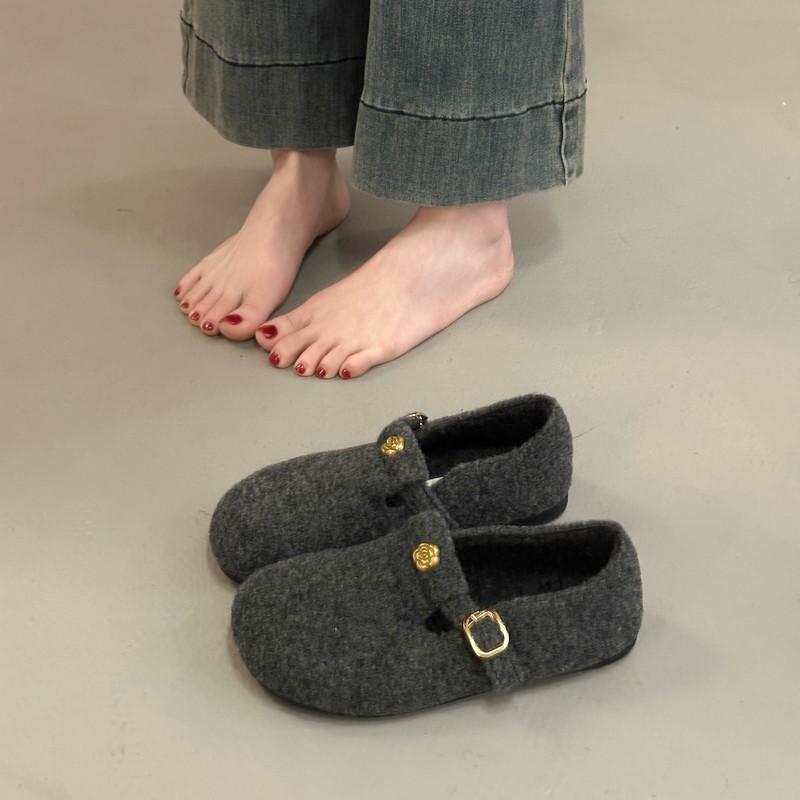 Retro Gray Thick-soled Velvet Women's New Winter Warm Outer Wear Velvet Single Shoes