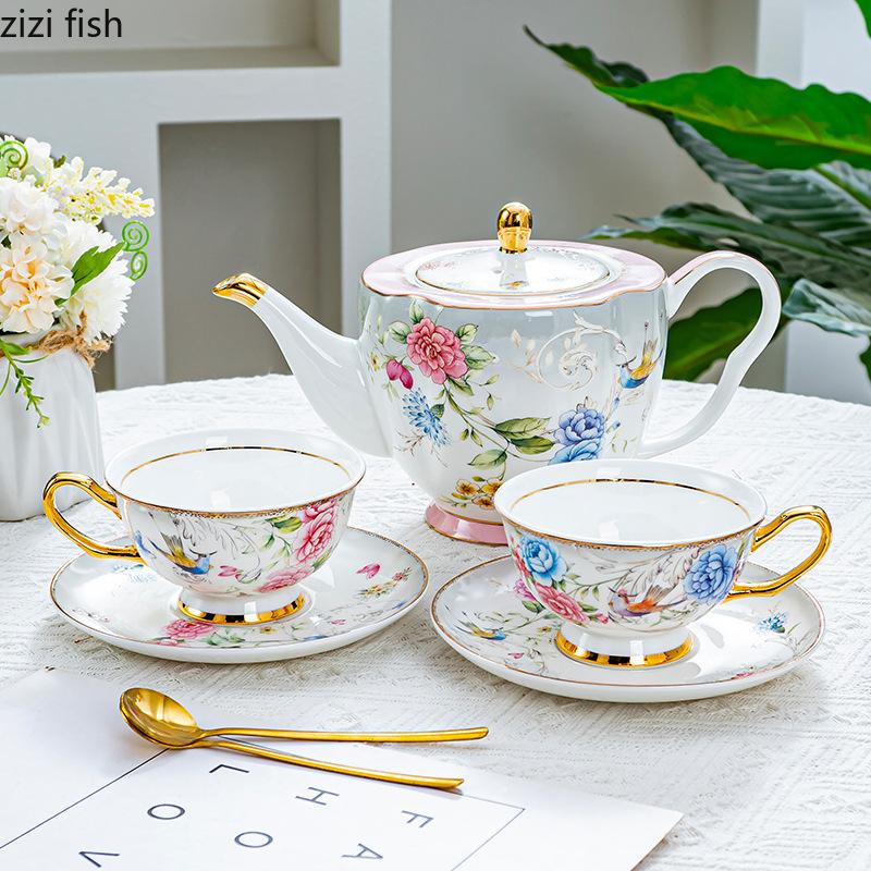 Flower and Bird Ceramic Teapot Kettle Coffee Pots Flower Tea Pot Heating Base Water Bottle Mother Child Pot Afternoon Tea Pots