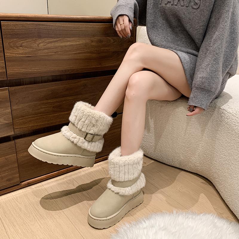 2025 Women's Leather Snow Boots Winter Women's Ankle Boots Flat Sole Comfortable Cotton Warmth New Women's Shoes
