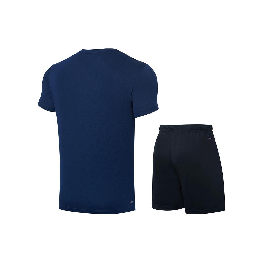 Li-Ning Camiseta de Manga Corta de Secado Rápido y Fresca con Cuello en V y Shorts Rectos de Cintura Media Set de Baloncesto Unisex Ropa Deportiva Azul Marino Oscuro AATT021-1