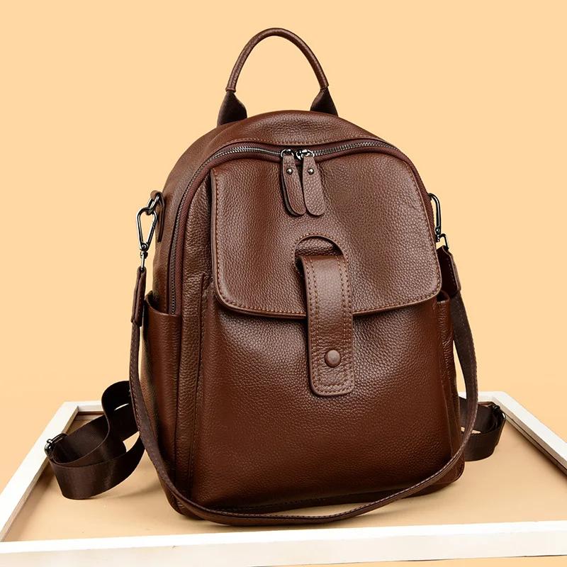 Real Leather Fashion Large Capacity Women's Backpacks High Quality Genuine Leather Feminine Backpack Shoulder Bag