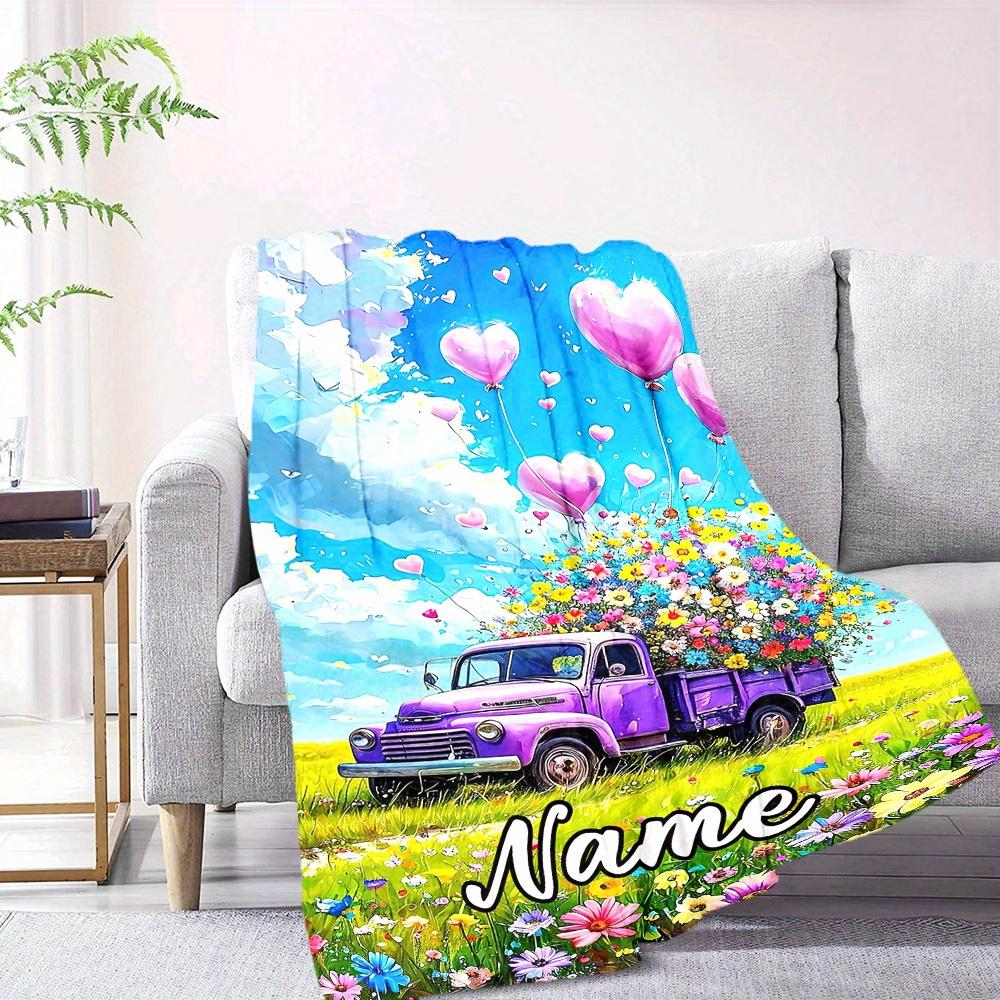 Romantic Flower Truck Home Custom Blankets Comfortable Soft Lightweight Allseason Multipurpose Blanket For Picnics Sofas Offices Beds Living Rooms