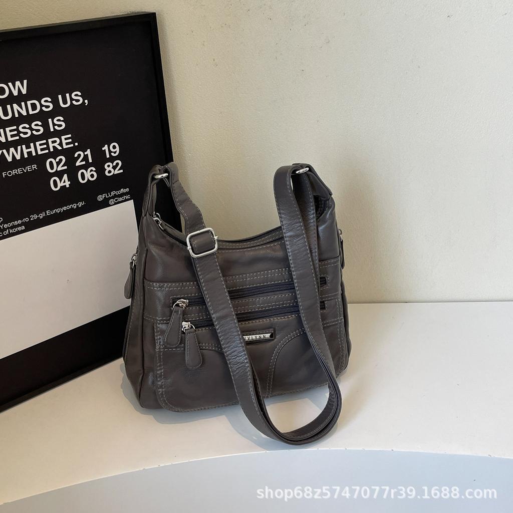 2025 New Fashion Retro Large Capacity Crossbody Bag Women's Trend Versatile PU Soft Leather Casual Lightweight Shoulder Bag