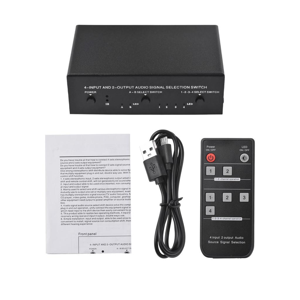 LYNEPAUAIO Przełącznik/Selektor Audio-Wideo RCA 4 wejścia 2 wyjścia lub 2 wejścia 4 wyjścia Wybór sygnału częstotliwości audio