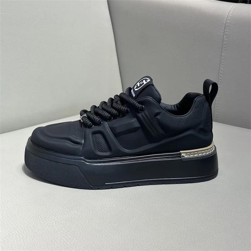 

Новые маленькие черные туфли на толстой подошве, увеличивающие рост, повседневная мужская обувь, нишевая оригинальная модная трендовая обувь-хлебцы 44 чёрный