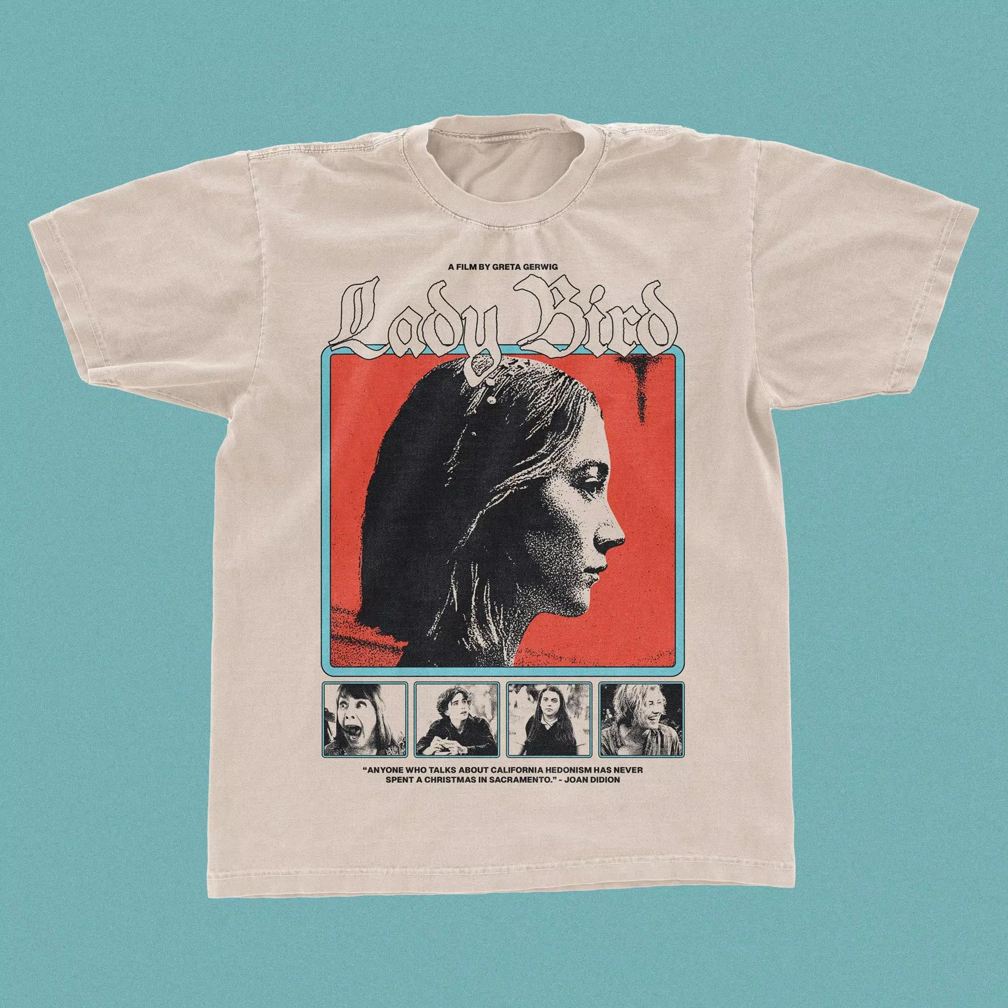

Ladybird Movie Graphic Tshirt Vintage A24 Film Style Teeshirt Greta Gerwig Top Gildan Natural 5000 Streetwear Movie Merch 4XL
