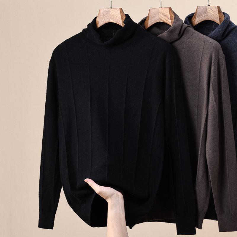 Herren Pullover 100% Reine Wolle Unifarben Jacquard Rollkragen, Hoher Kragen Basisschicht für Herbst/Winter 2025