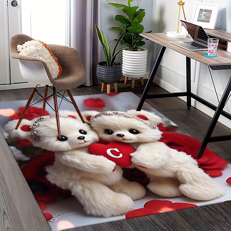 1pc Teddy Bear Love Heart Chair Mat - Anime Cartoon Design, Valentine's Day Gift, Non-Slip Carpet for Office Chair, Suitable for Home Decor, Living Ro