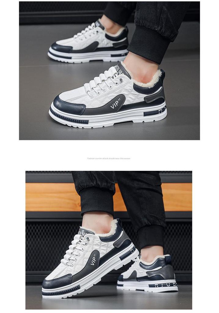 2025 Men's Plus Size Fleece-Lined Winter Work Boots - Warm, Low-Top, Casual, Trendy Sports Cotton Shoes