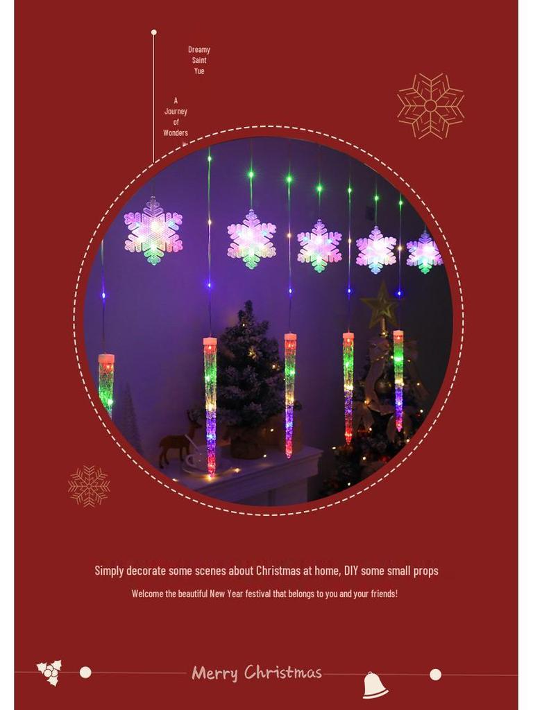 Cross-Border Icicle & Snowflake Christmas String Lights: Outdoor Decoration with Leather Wire Curtain Lights
