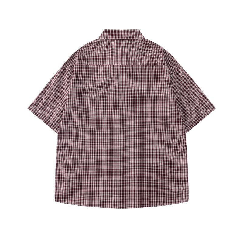 Japanese Retro Simple Plaid Short-sleeved Shirt Summer New Floral Tie Accessories Loose Casual Shirt for Men and Women