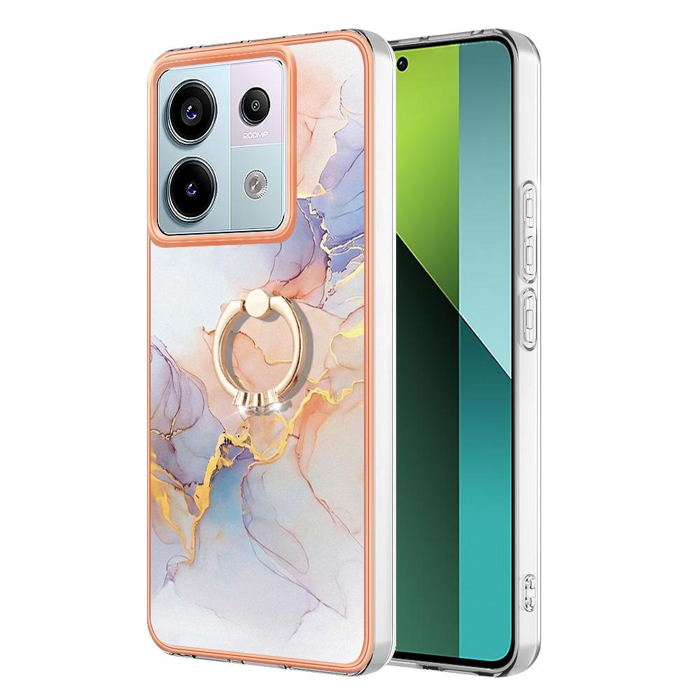 For Xiaomi Redmi Note 13 Pro 5G/Poco X6 5G Case with Ring Kickstand IMD Marble Pattern TPU Back Cover