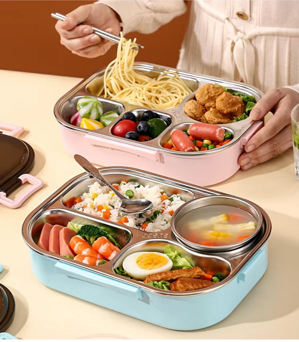 

Термический ланч-бокс Bento из нержавеющей стали, контейнер для ланча в микроволновой печи, герметичное хранение продуктов, отделение для сумок, для взрослых и детей розовый