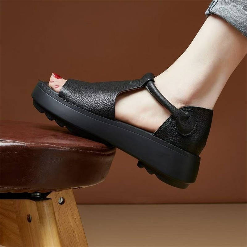 Height-increasing thick-soled Roman fish mouth sandals women's summer mid-heel soft-soled retro casual
