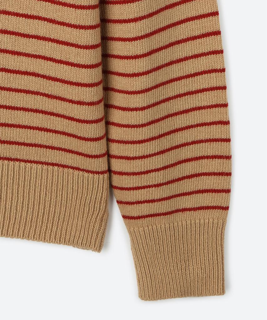 MOONSUN 02 M.C Unisex, Stripe Wool Collar Knit / Beige