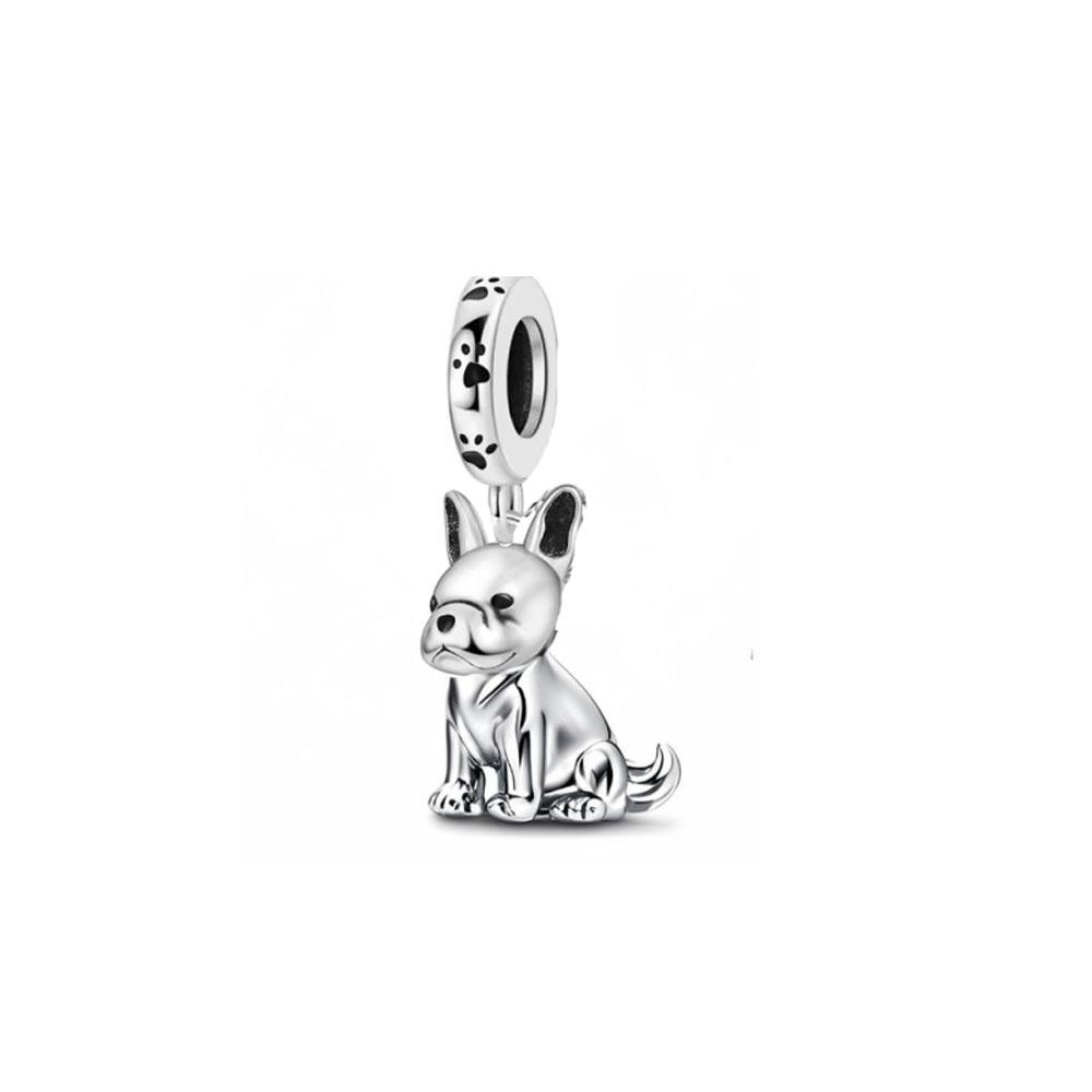 Shiny Zircon Puppy Wolf Charms Dog Claw Bones Clip Beads Safety Chain Pendant Fit Bracelet Women DIY 925 Silver Jewelry