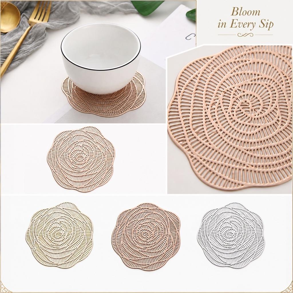 Heat Insulation Mat Single Rose Pattern Coaster 10cm Diameter Durable Non-slip Design for Table Protection and Heat Resistance