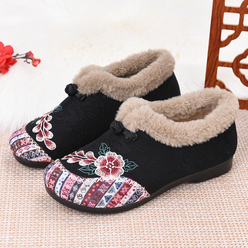 Processing Customized Old Beijing Cotton Shoes Women's Embroidery Bags Heel Middle-aged and Elderly Mao Mao Shoes Warm and Comfortable Ethnic Sty