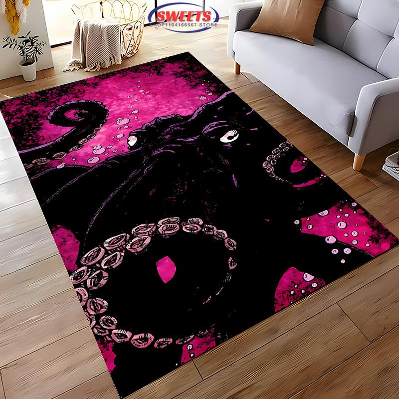 Japanse Ukiyo-e Octopus Vloerkleed voor Kinderkamer Slaapkamer Woonkamer Antislip Vloermat Artistiek Huisdecor 80x120cm(31x46in)