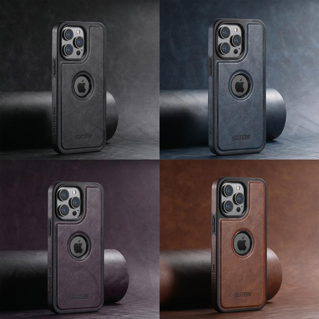 SUTENI Wireless Charging Luxury Faux Leather Magnet Phone Case for IPhone 17 Pro Max 16 Plus 15 14 13 12