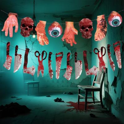 Halloween Banner Decorations 2026 Scary Bloody Banner Halloween Scary Hangable Backdrop Decoration For Wall Party Home Garden
