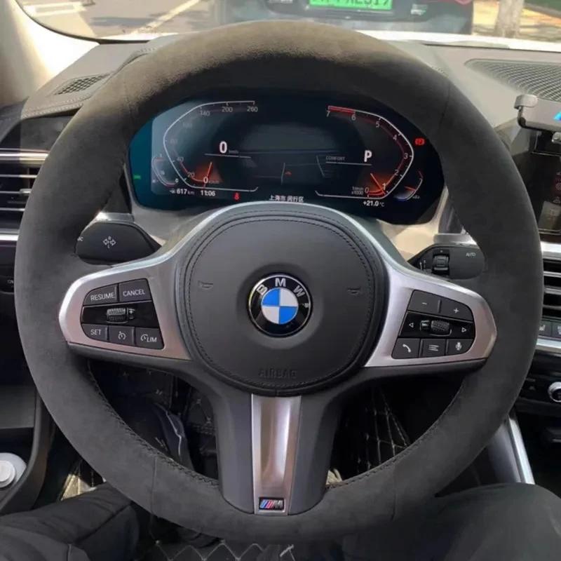 DIY Schwarz Echtes Leder Wildleder Auto Lenkrad Abdeckung für BMW M Sport G30 G31 G32 G20 G21 X3 G01 x4 G02 X5 G05 G14 G15