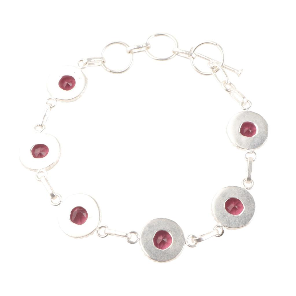 Pulseira Feita à Mão em Prata de Lei 925 com Gema de Turmalina Rosa Joia para Mulheres RB-9-19