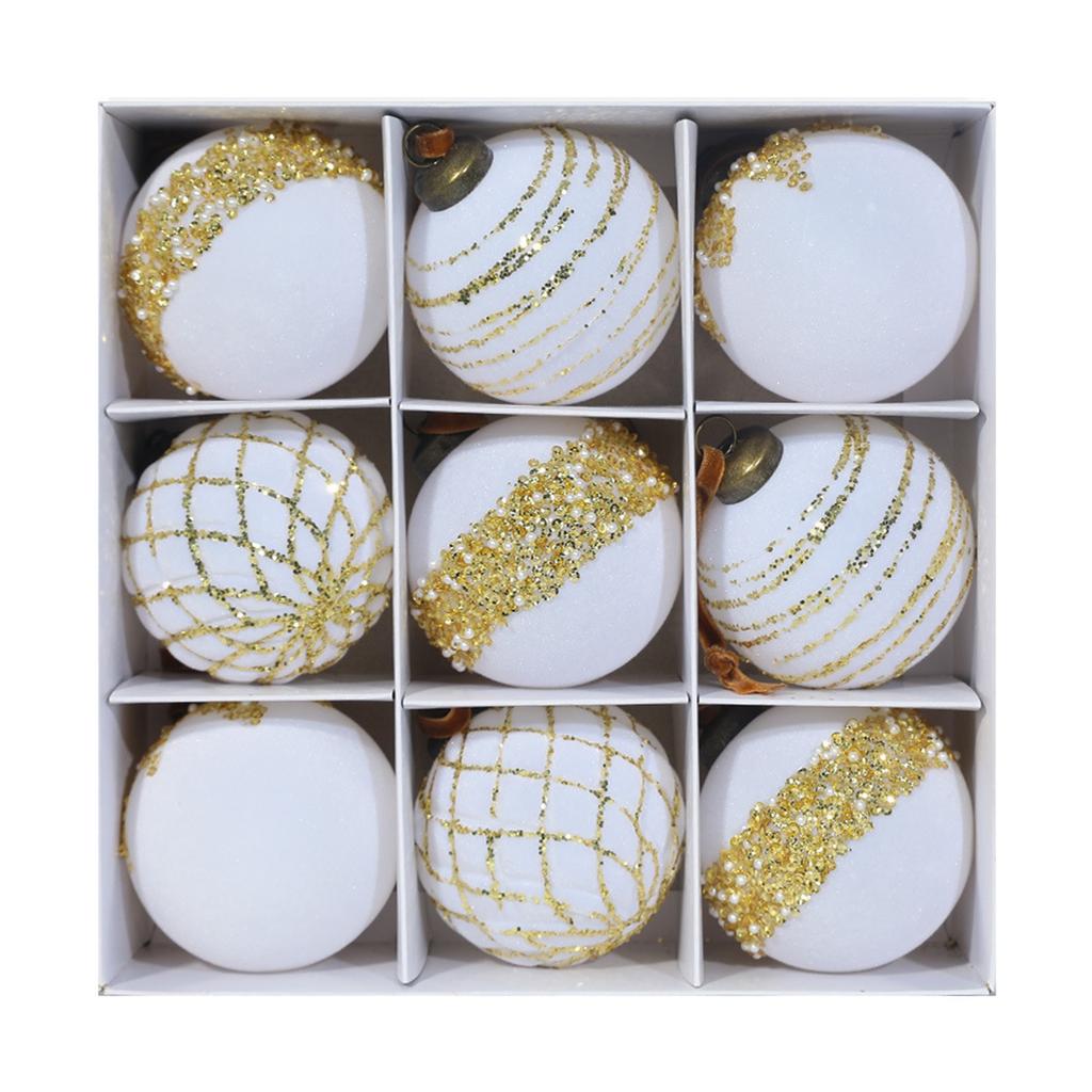 Lamp-painted Plastic Christmas Tree Decorative Hanging Ornaments, 8cm 9pcs Flocked Christmas Ball Set