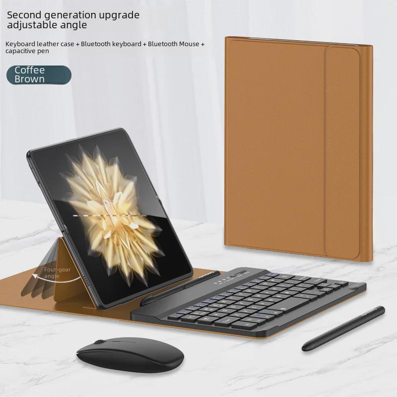 Huawei Honor Magic V2 Folding Screen Tablet Case: Solid Color Leather Keyboard Stand with Bluetooth Wireless.