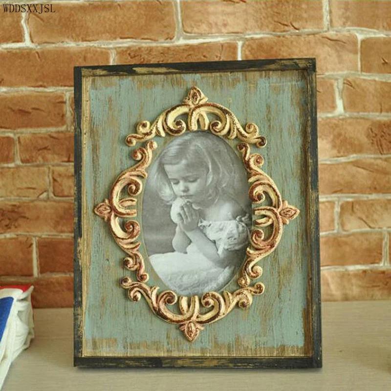 Fotorámeček evropský retro dřevěný fotorámeček obdélníkový dutý stolní dekorace kancelář noční stolek bytová dekorace fotorámeček