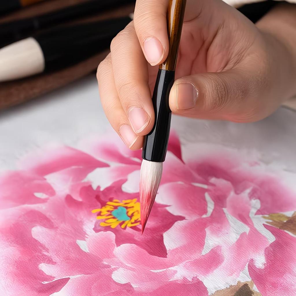 11Pcs Wood Writing Brushes Weasel Wool Hair Chinese Traditional Calligraphy Brush Set for Painting Pottery Ceramic Clay Writing