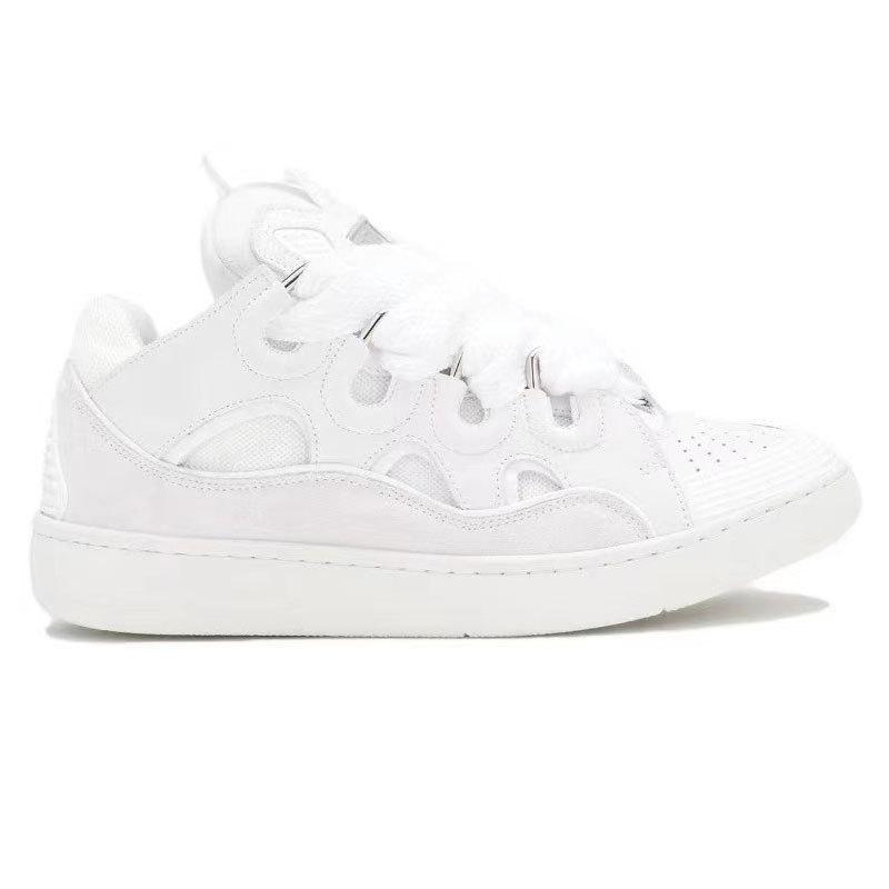 Langfan Men's and Women's Leather Splicing Lace-up CURB Sports and Leisure Shoes Retro Board Shoes New Shoes