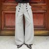Men High Waist Zip-up Buttons Striped Casual Loose Long Suit Pants Trousers