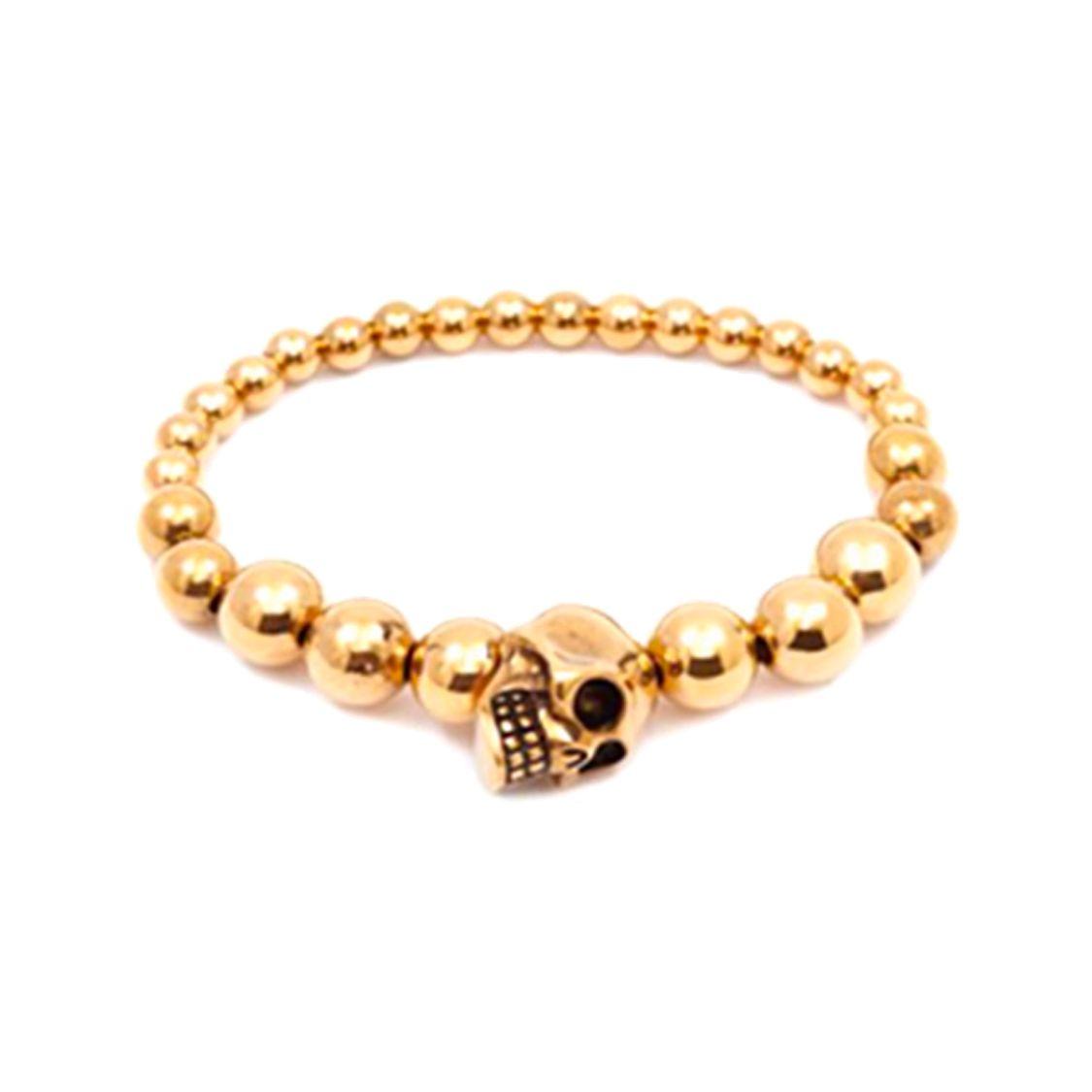 Alexander McQueen Beaded Skull Brass Bracelet Men bracelets Gold 388414J160G-0448 F,Gold