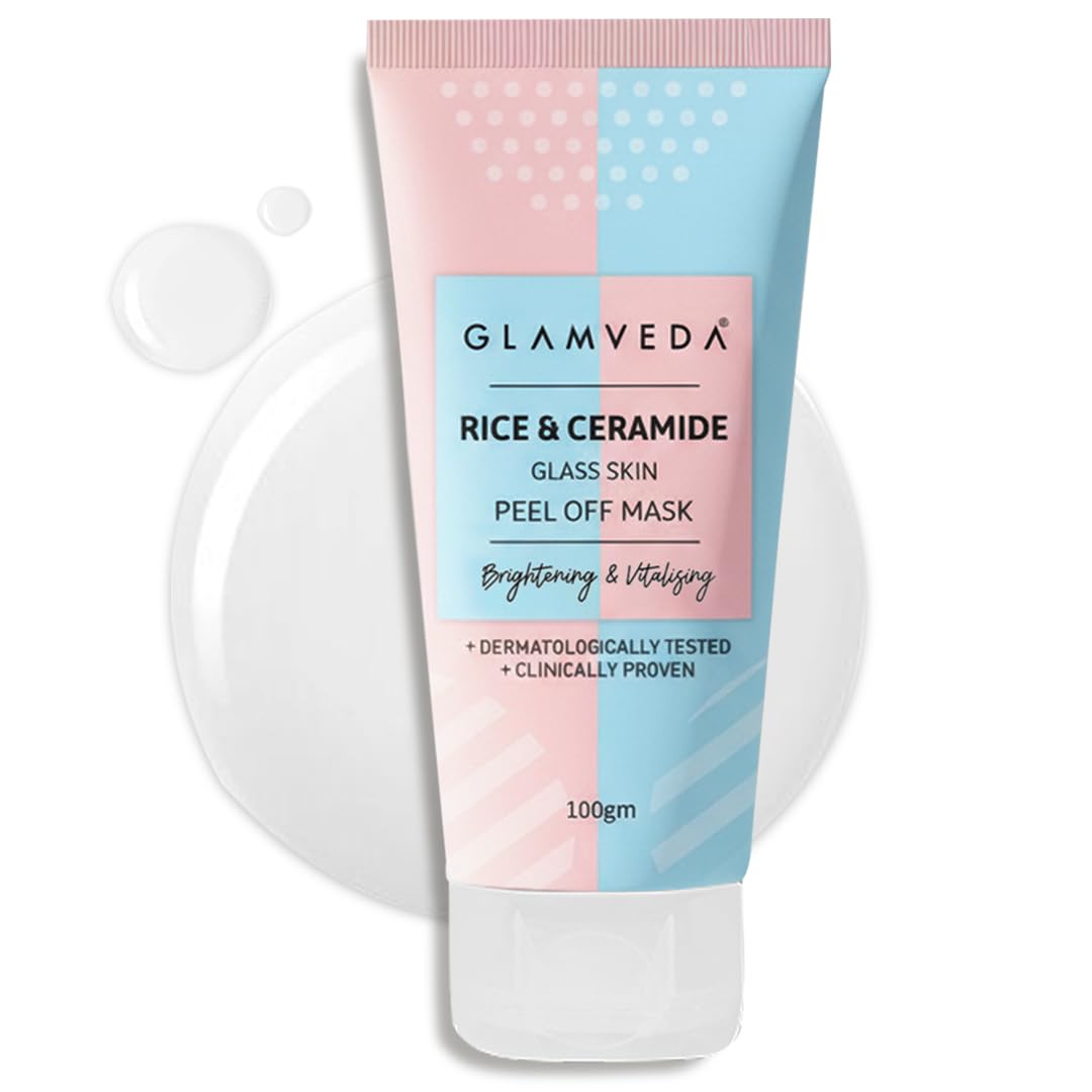 Glamveda Korean Rice & Ceramide Peel Off Mask for Men & Women | Brightening Face Pack for Even Tone Complexion & Anti-Ageing Care | Nourishes Dry &