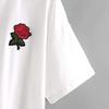 Women V\-neck Embroidered Rose Short T\-Shirt Ladies Top Girls