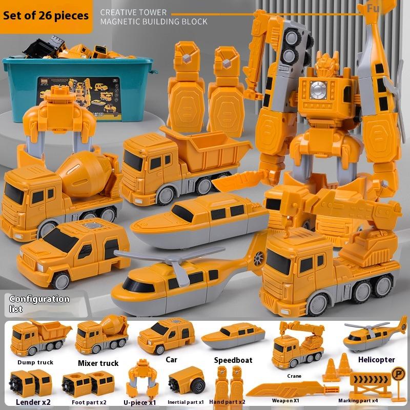 Magnetic Transform Engineering Car Assembled Toys Diy Kids Assembly Engineering Vehicle Detachable Assembly Robot Collection Toy