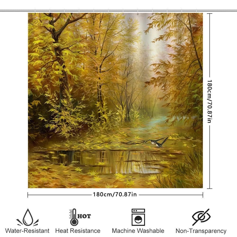 Autumn Gold Leaf Forest Bathing Curtain For Bathroom Decor High Quality Printed Shower Curtain With Wildlife Illustration