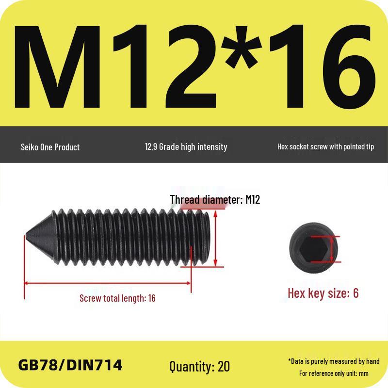 12.9 Grade Pointed Set Screw Grub Set: Headless Screws M3 M4 M5 M6 M8 M10