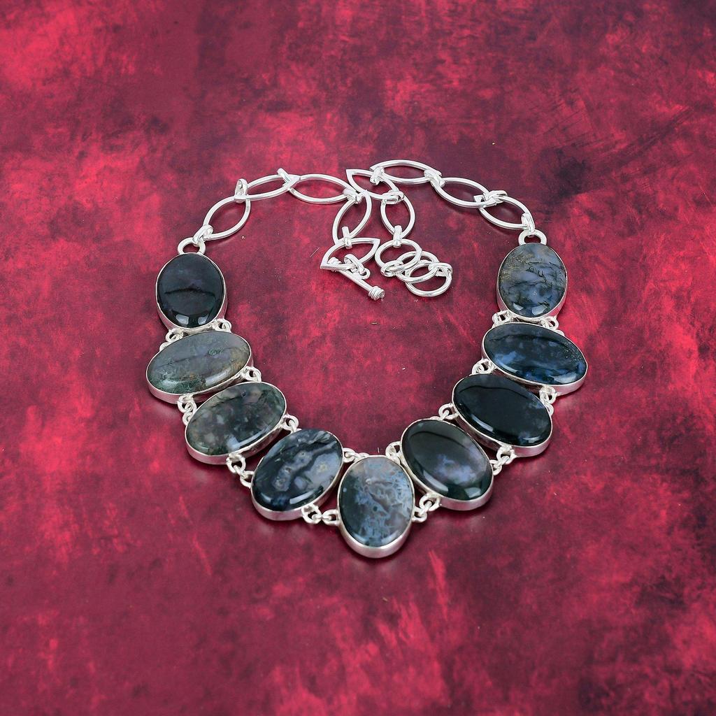 Mossagathalsband, Ädelstenssmycken 925 massivt sterlingsilverhalsband, Gåva till kvinnor Handgjort halsband