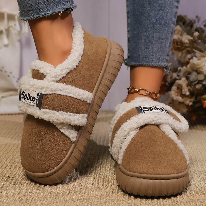 Fashion Sweet Short Plush Decoration Velcro Snow Boots Women 2025 Winter Round Toe Thick Bottom Ankle Boots Soft Sole Warm Fur Botas