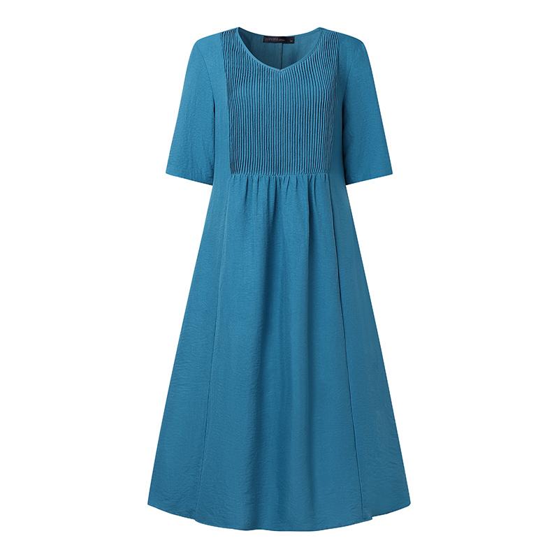ZANZEA Women Casual Round Neck Summer Half Sleeve Dress