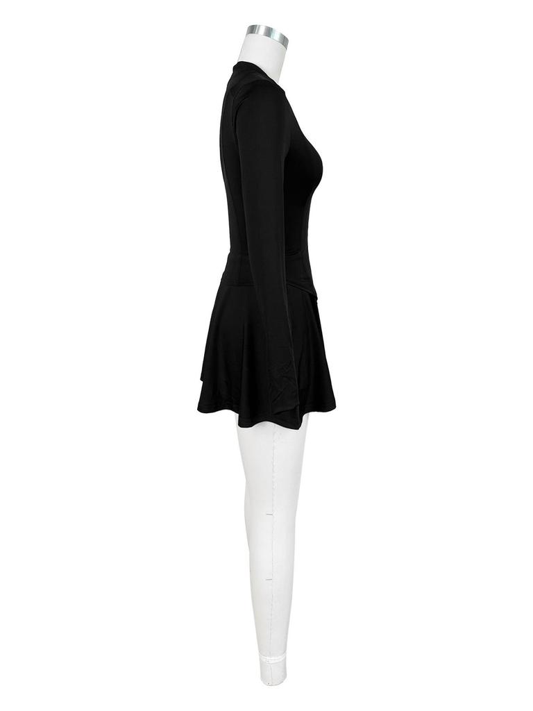 HR24029 Women's Sporty Casual Bodycon Waist-cinching Flared Skirt Set with Safety Shorts