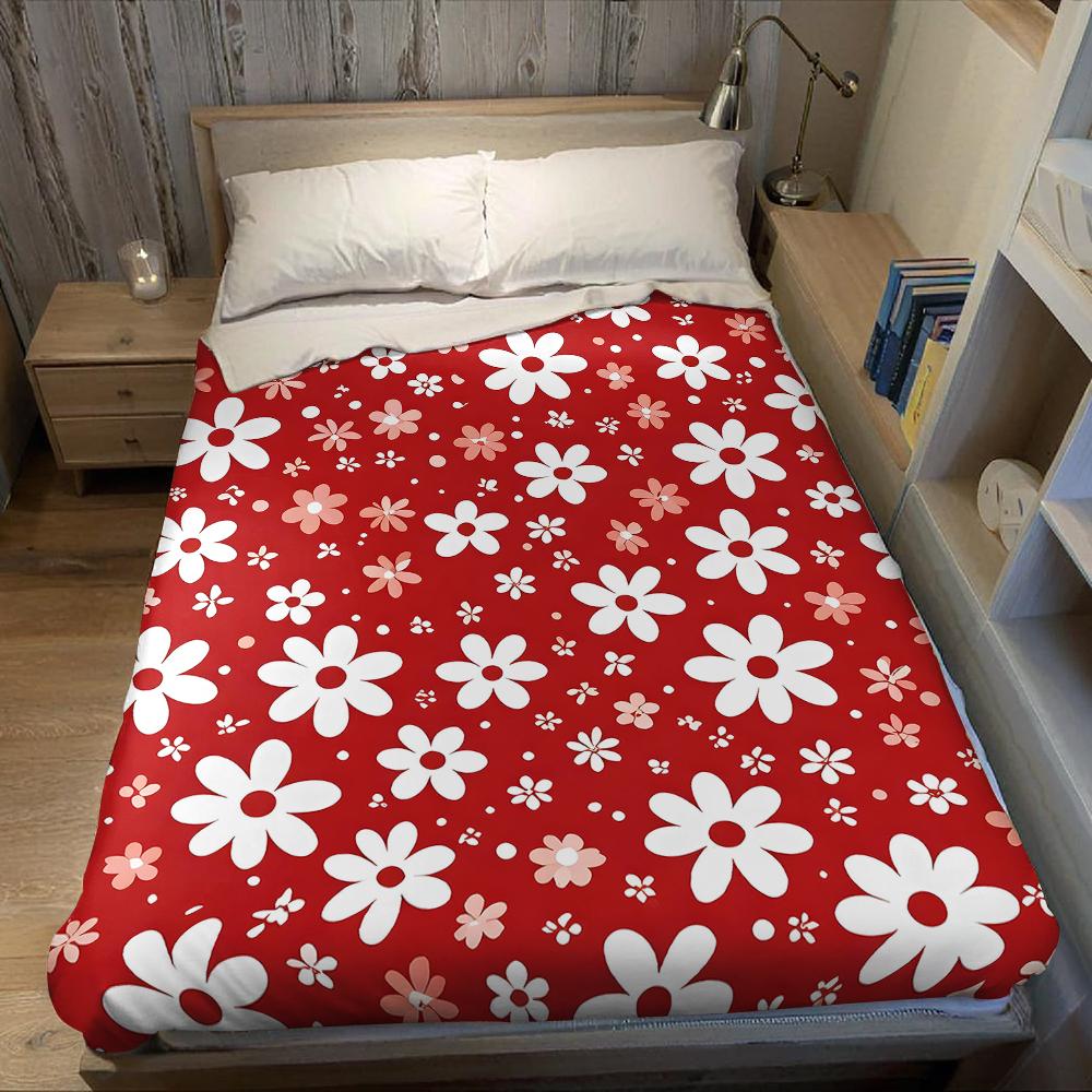 Crimson Daisy Field Flannel Blanket Warm Soft Halloween Christmas Couch Warm Cozy Decorative Decor Gift for All Season